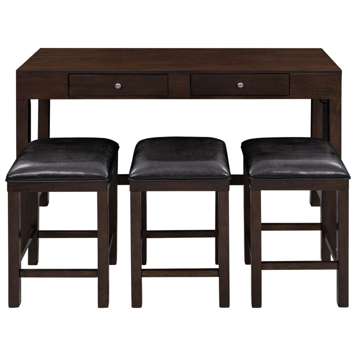 4-Piece Counter Height Table Set with Socket and Leather Padded Stools