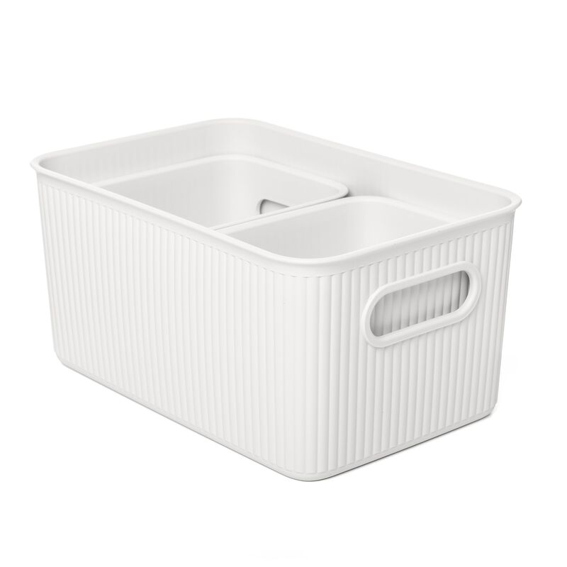 Set of 3 Ribbed Bins 1x5L, 2x1.5, White