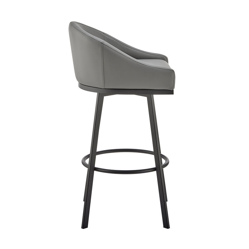 Noran Swivel Stool in Black Metal with Grey Faux Leather