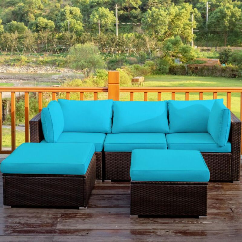 Hivvago 5 Pieces Patio Sectional Rattan Furniture Set with Ottoman Table