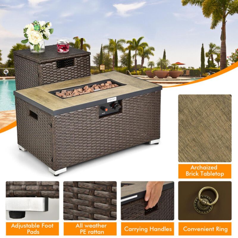 Hivvago 6 Pieces Outdoor Wicker Furniture Set with 32 Inch Propane Fire Pit Table