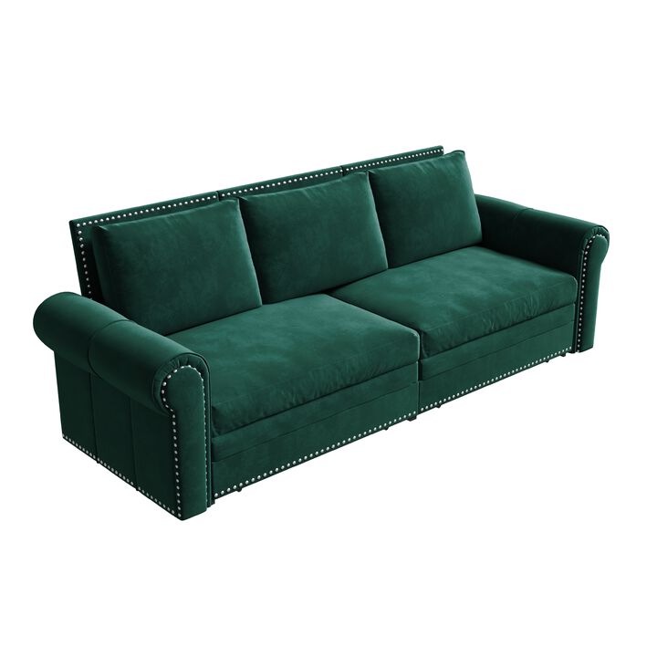 TATEUS 3-in-1 Velvet Convertible Sleeper Sofa with Nailhead Trim & Rolled Arm,Multi-Functional Sofa Bed