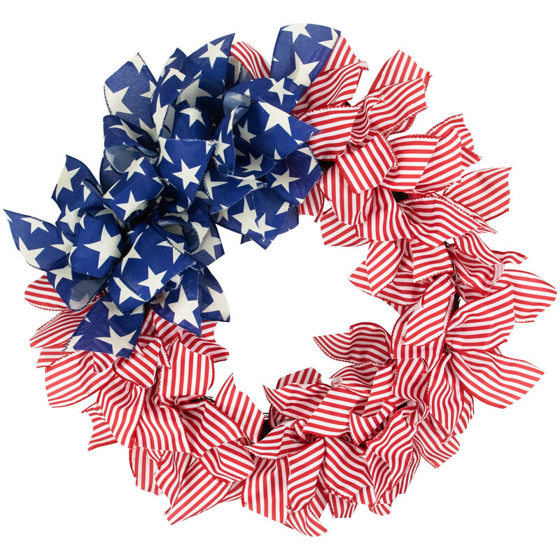 Stars and Stripes Patriotic Ribbon Wreath - 24"