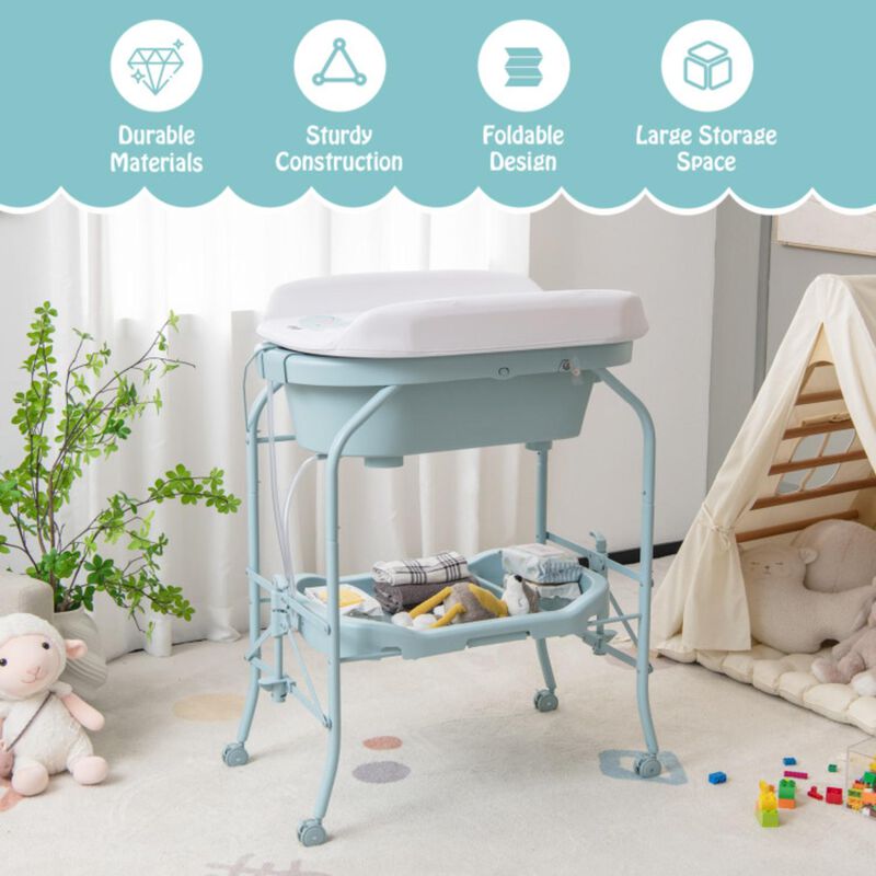 Hivvago Folding Baby Changing Table with Bathtub and 4 Universal Wheels