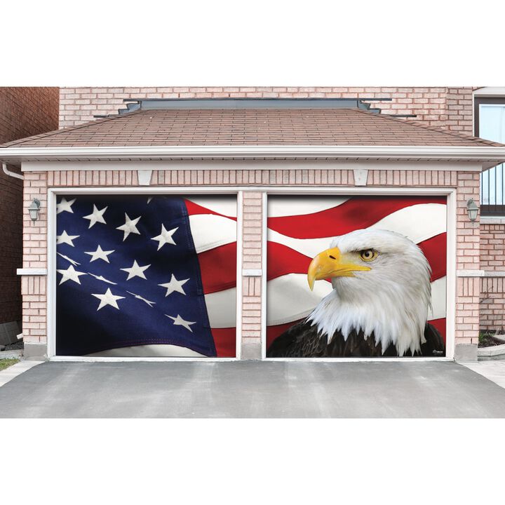 7' x 8' Blue and White Patriotic Themed Split Car Garage Door Banner
