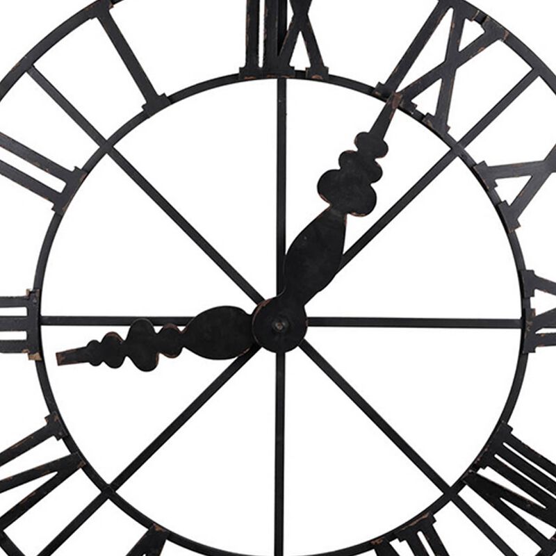 46 Inch Faux Clock Wall Decor, Round, Vintage Style, Matte Black Finish - Benzara