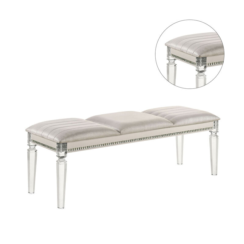 Leatherette and Wood Bench in Pearl White Finish