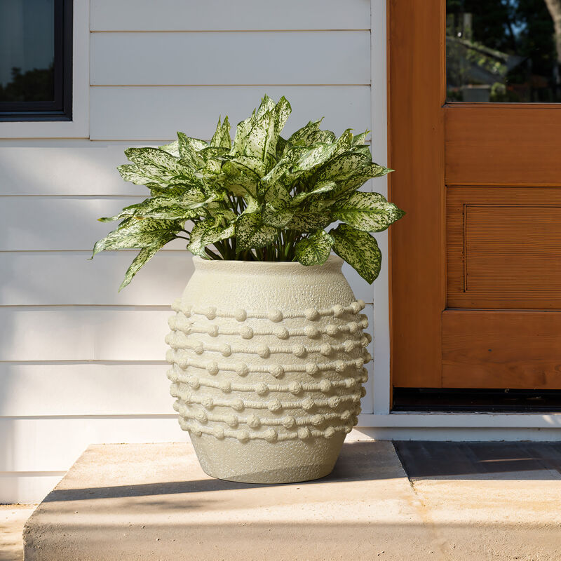 LuxenHome Coastal Beige Mgo 16.5-Inch Round Planter