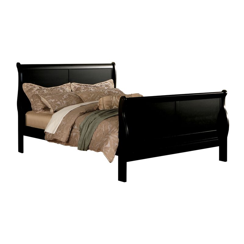 Louis Philippe III Queen Bed, Black-Benzara