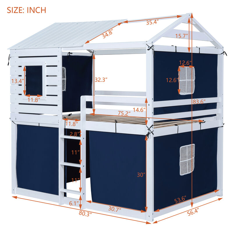 Merax Wood House Bunk Bed with Tent