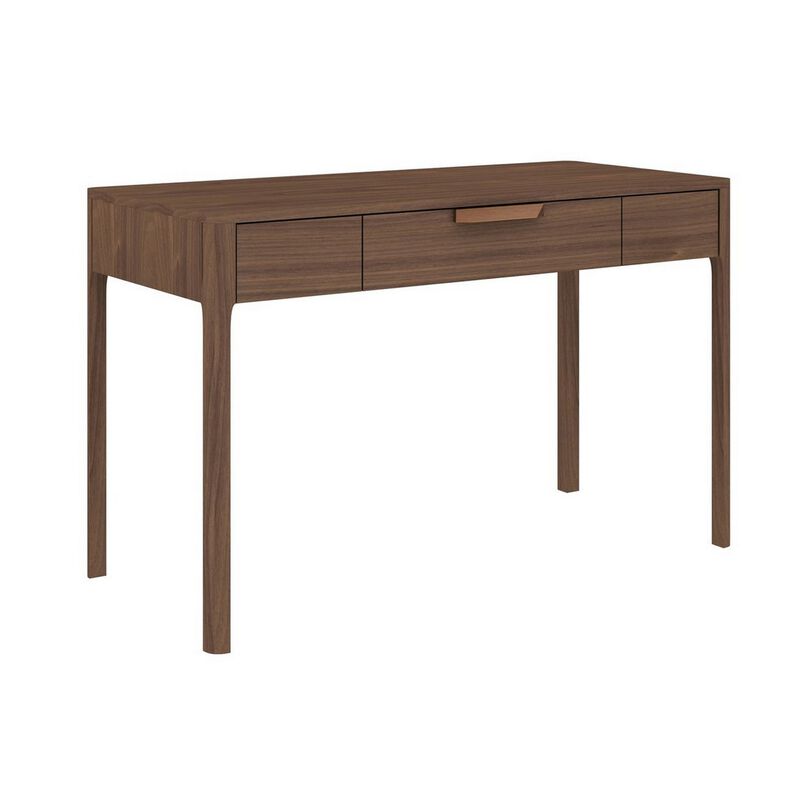 Gemni 47 Inch Office Desk, 1 Drawer, Rectangular, Walnut Brown Wood Finish - Benzara