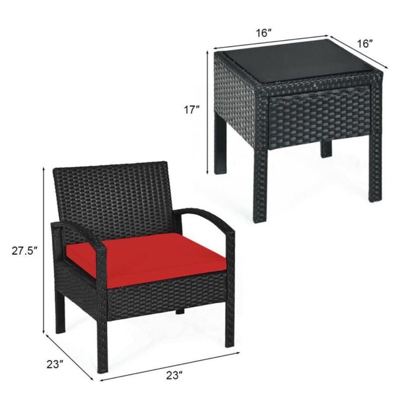 Hivvago Hivvago 3 Pieces Outdoor Rattan Patio Conversation Set with Seat Cushions