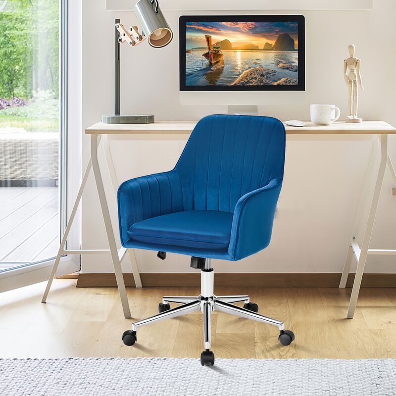 Velvet Accent Office Armchair with Adjustable Swivel and Removable Cushion
