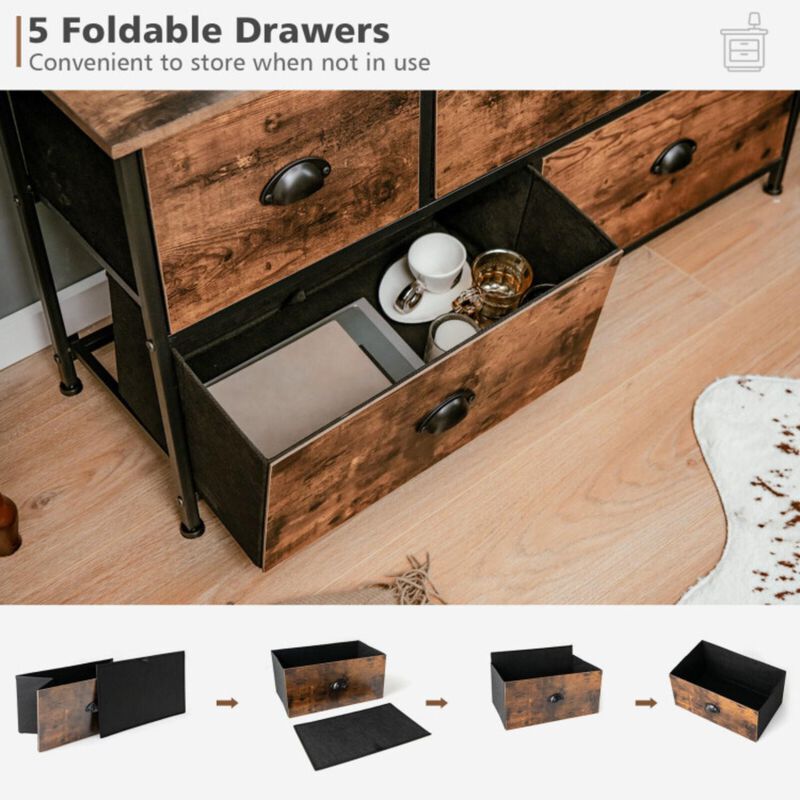 Hivvago Dresser Organizer with 5 Drawers and Wooden Top-Rustic Brown