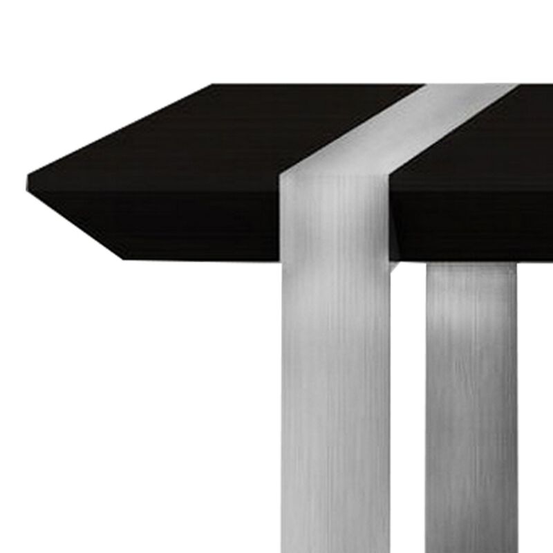 Hexy 48 Inch Coffee Table, Rectangular, Wenge Brown Wood Finish, Chrome - Benzara