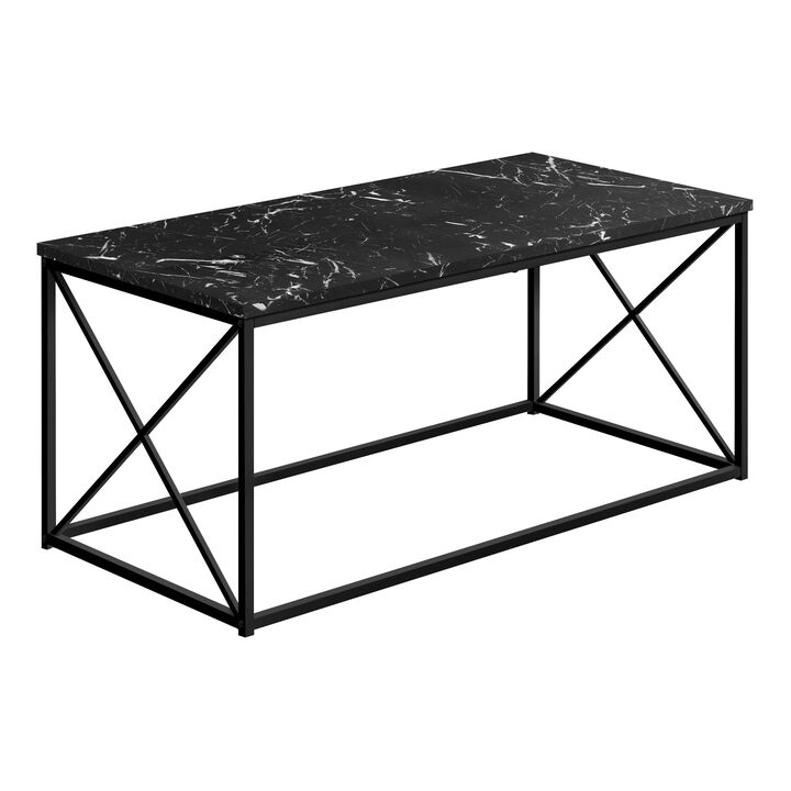 Monarch Specialties I 3783 Coffee Table, Accent, Cocktail, Rectangular, Living Room, 40"L, Metal, Laminate, Black Marble Look, Contemporary, Modern