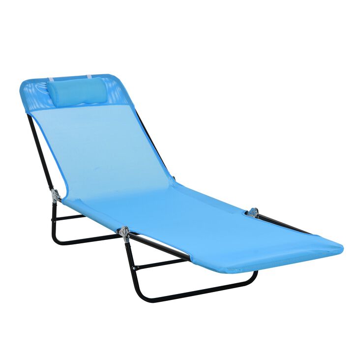 Blue/Black Beach Lounger: Portable Folding Chaise with Adjustable Back