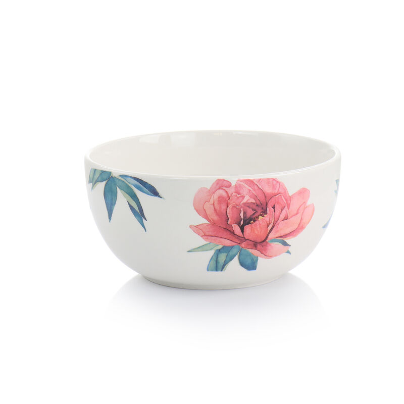 Martha Stewart 3 Piece Fine Ceramic Floral Bowl Set in White