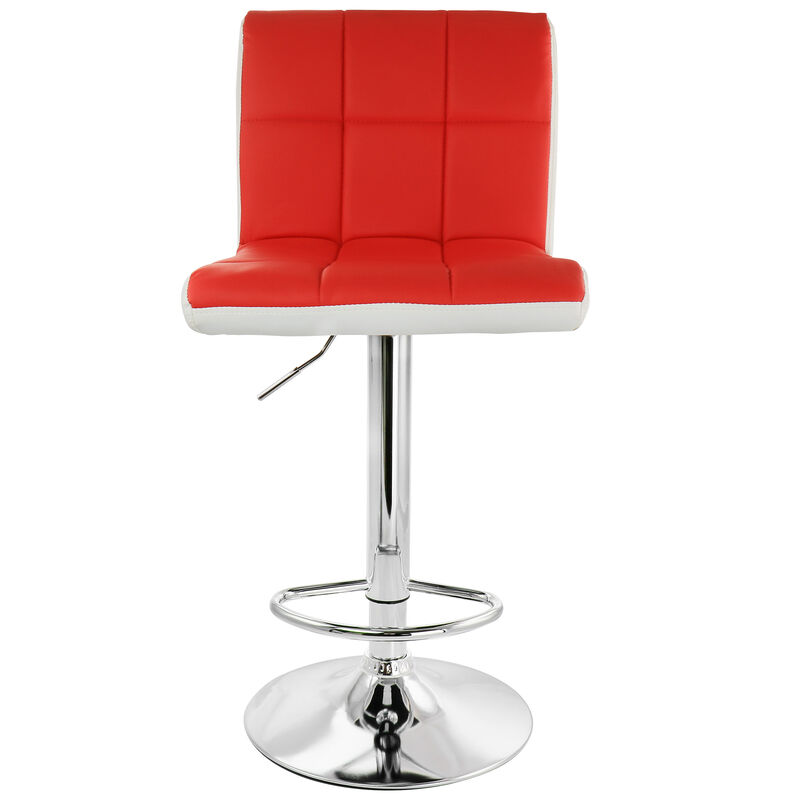 Elama 2 Piece Faux Leather Tufted Bar Stool in Red and White with Chrome Base