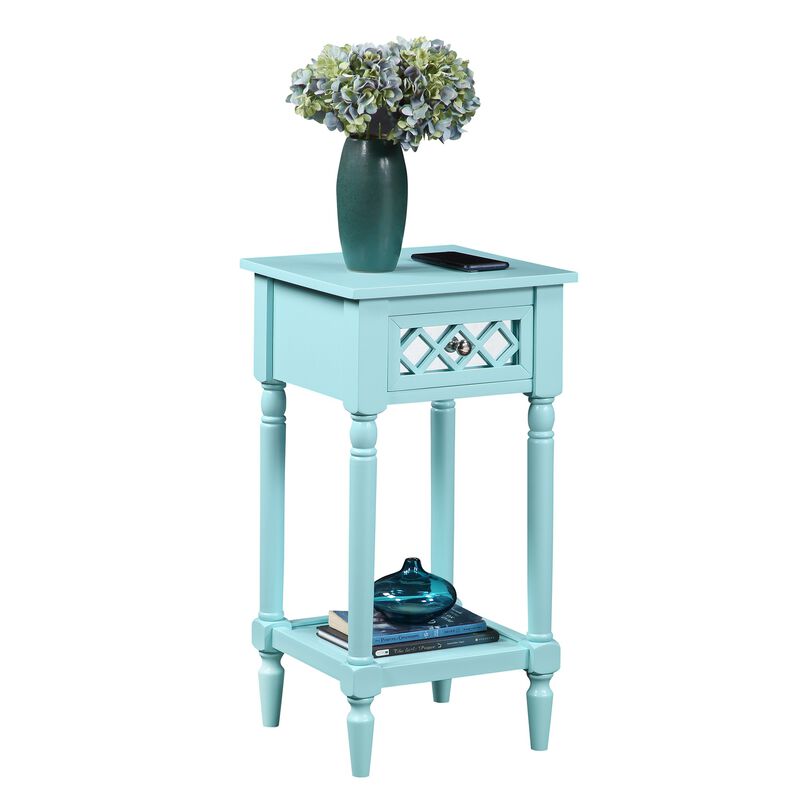 Convenience Concepts French Country Khloe Deluxe 1 Drawer Accent Table with Shelf, Aqua Blue