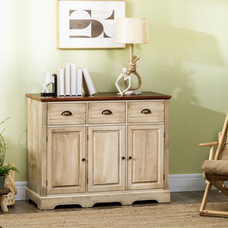 Natural Living Room Storage: Sideboard Buffet with 3 Drawers & 3 Cabinets