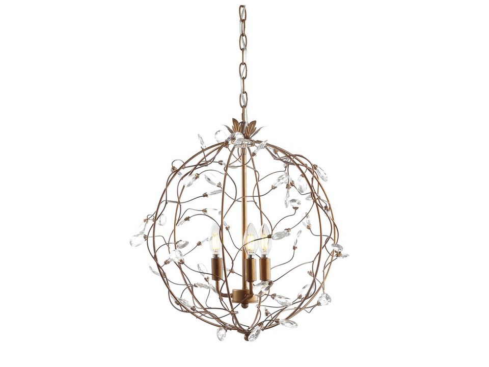 Isabelle 20" Adjustable Metal/Glass LED Pendant, Antique Gold