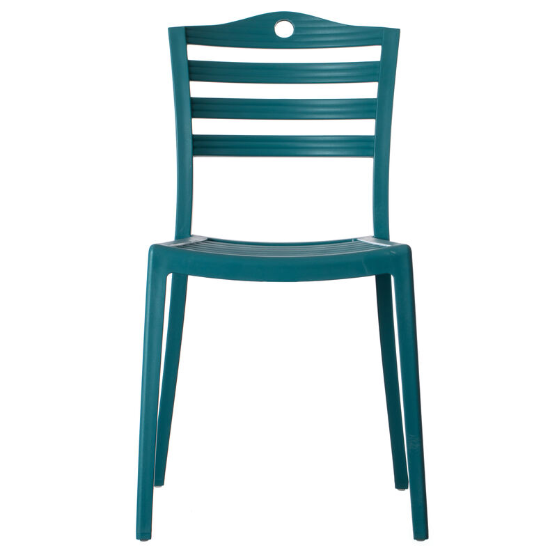 Stackable Modern Plastic Indoor and Outdoor Dining Chair with Ladderback Design for All Weather Use, Blue