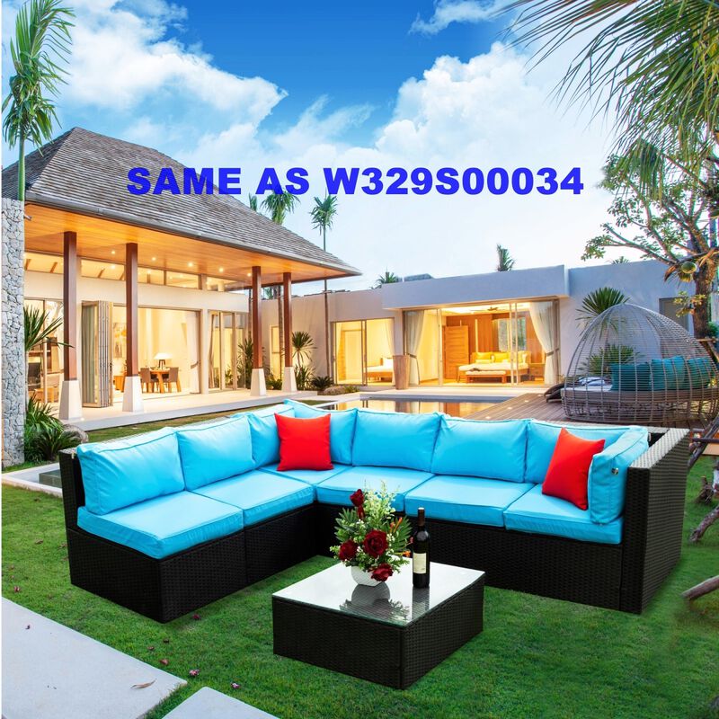 5 Pieces PE Rattan Sectional Outdoor Furniture Cushioned U Sofa Set With 2 Pillows