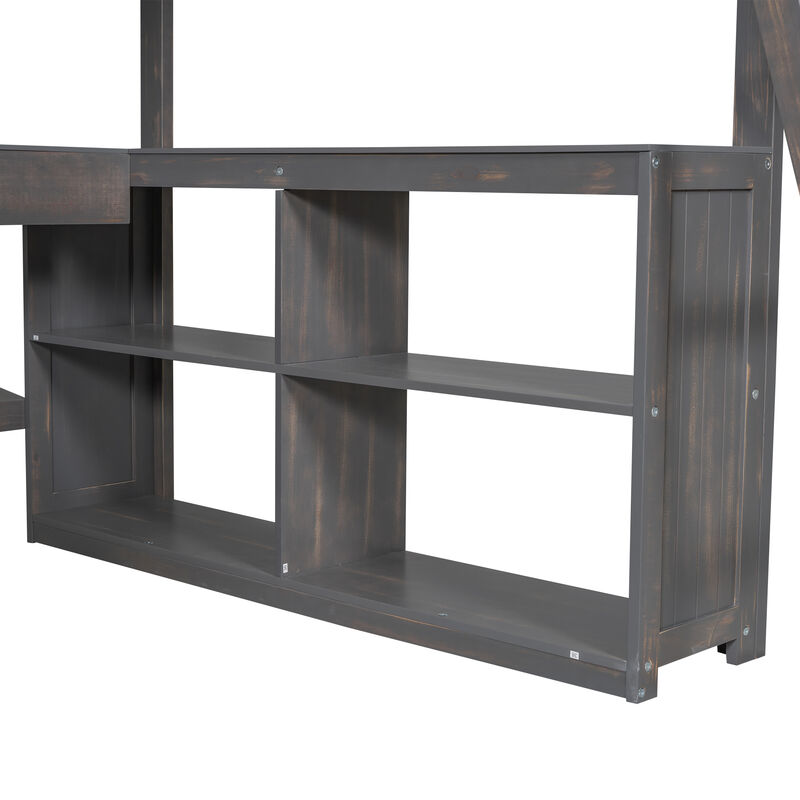 Merax Loft Bed with Desk  and Storage Shelves