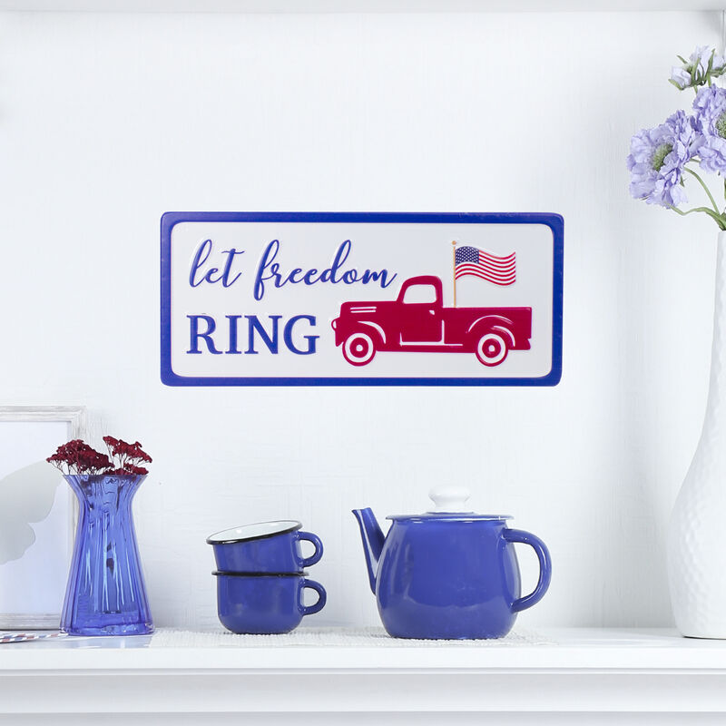 12" Metal Patriotic "Let Freedom RING" Sign with a Flag Wall Decor