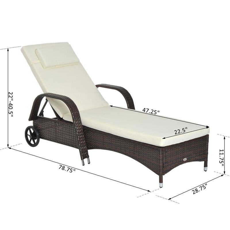 Mixed Brown Wicker Lounger: Adjustable PE Rattan Chaise with Cushion