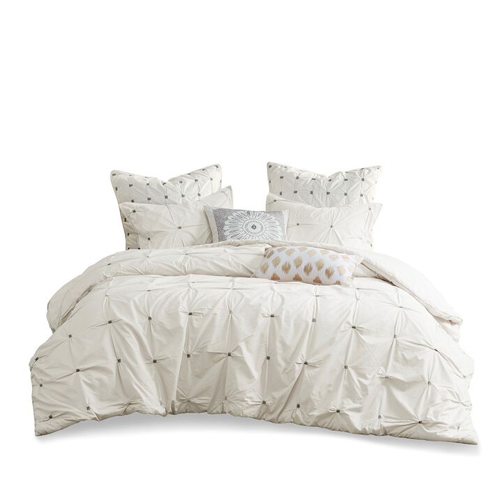 Gracie Mills Velez 3-Piece Modern Elastic Embroidered Cotton Duvet Cover Set