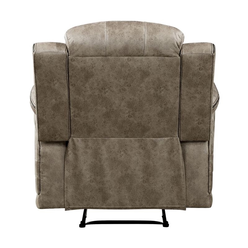 Bento 38 Inch Manual Recliner Chair, Tab Pull, Sandy Brown Microfiber - Benzara