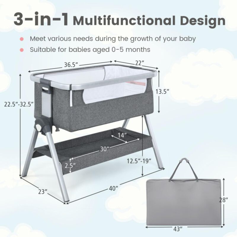 Hivago Baby Bassinet Bedside Sleeper with Storage Basket and Wheel for Newborn