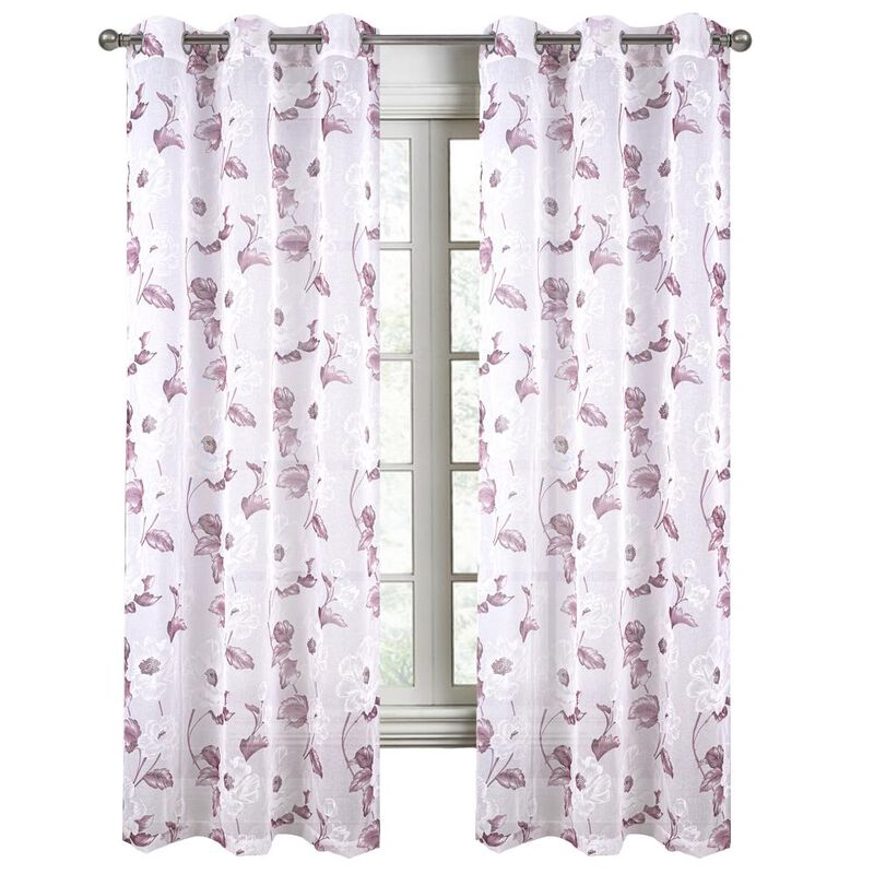 RT Designers Collection Jillian Rubber Doily Grommet Light Filtering Window Curtains for Bedroom 54" x 95" Rose