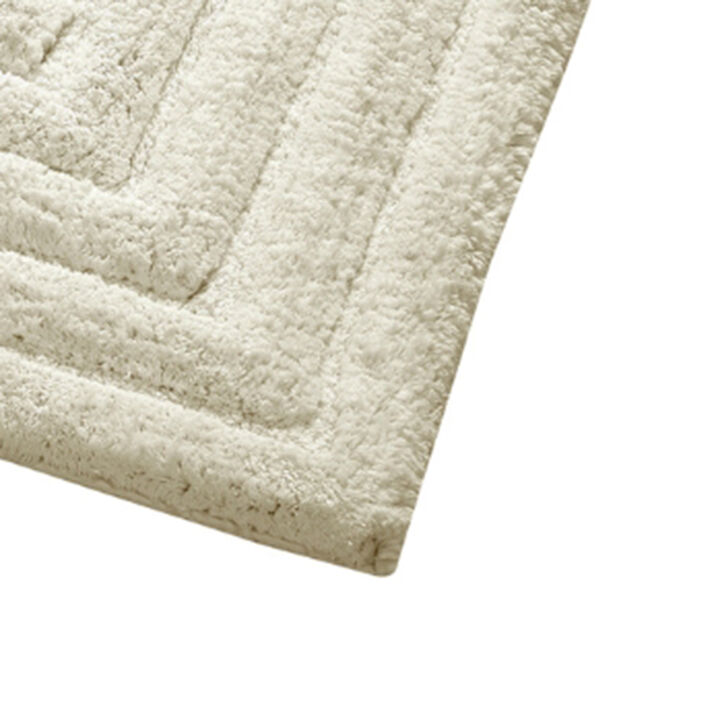 Knightsbridge Stylish And Comfortable All Season Traditional Racetrack Design Cotton Bath Rug 17" X 24" Ivory