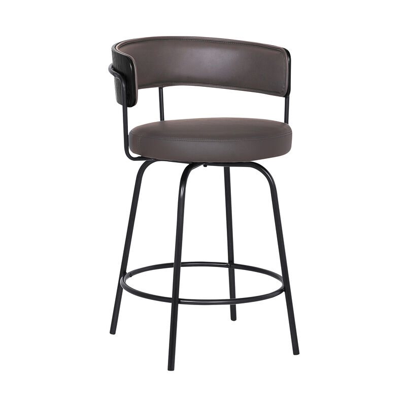 Avalon  Gray Faux Leather Swivel Barstool in Black Powder Coated Finish