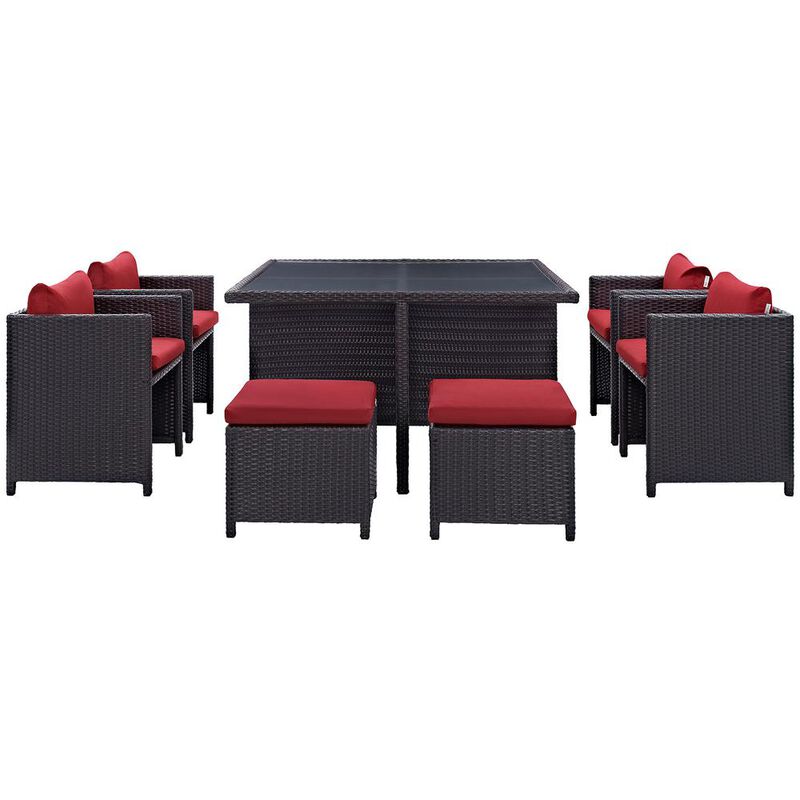 Inverse 9 Piece Outdoor Patio Dining Set - Espresso Red