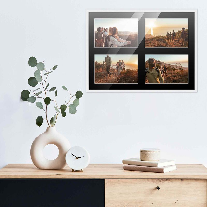 10x14 Wood Collage Frame with Black Mat For 4 4x6 Pictures