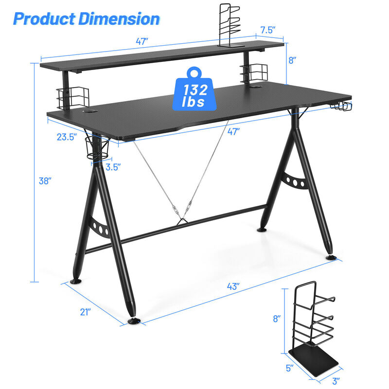 Costway Gaming Desk Home Office Computer Table E-Sports w/Monitor Shelf & Cup Holder