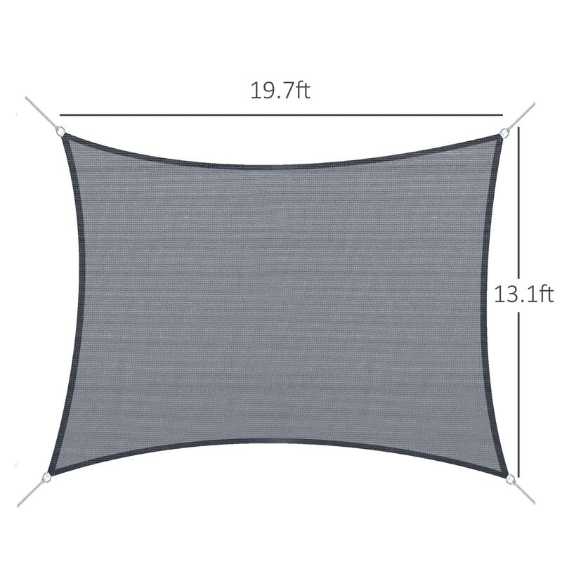 20' x 13' Rectangle Sun Shade Sail Canopy Outdoor Shade Sail Cloth for Patio Deck Yard with D-Rings and Rope Included - Grey