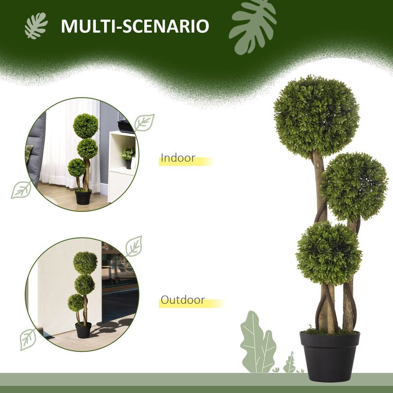 35.5" Artificial Boxwood 3 Ball Boxwood Tree for Home Decor Indoor & Outdoor Fake Plants Artificial Tree in Pot, Light Green