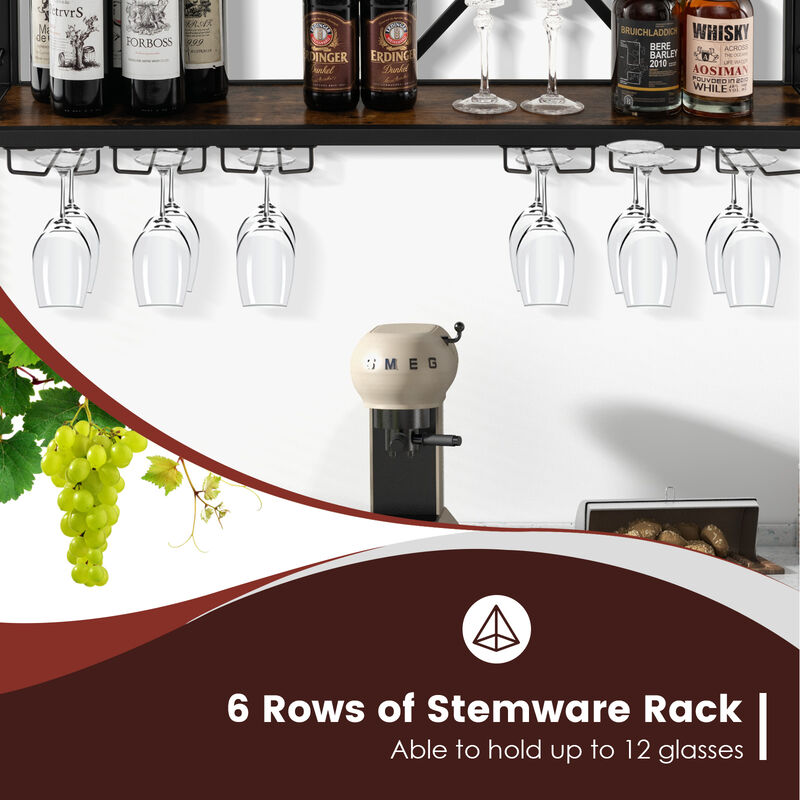 Wall Mounted Wine Rack for 39 Bottles and 12 Glasses