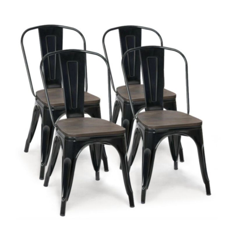 18 Inch Height Set of 4 Stackable Style Metal Wood Dining Chair