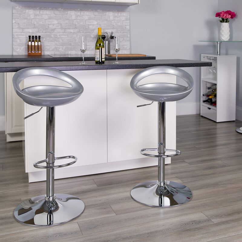 Flash Furniture Plastic Adjustable Height Barstool, Set of 1, Silver