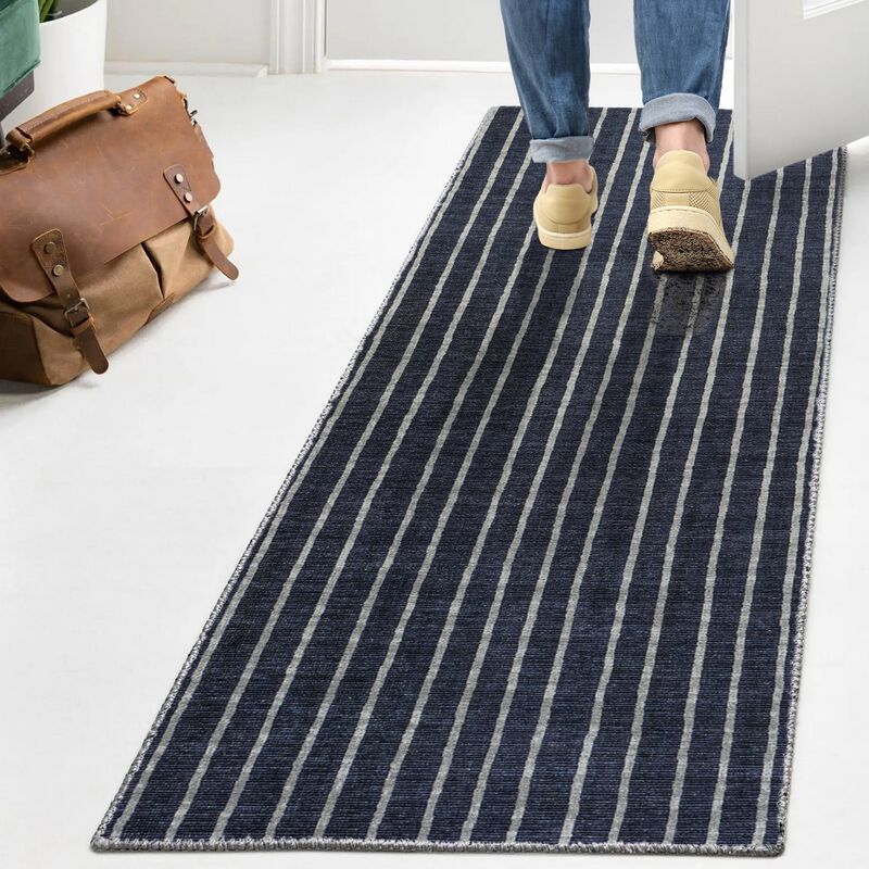 Rand Distressed Ticking Stripe Machine Washable Area Rug