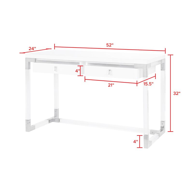 Pasargad Home Firenze Lacquer & Lucite Desk, White