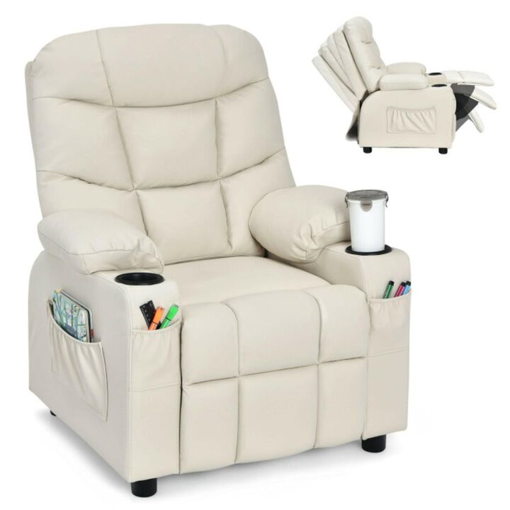 PU Leather Kids Recliner Chair with Cup Holders and Side Pockets