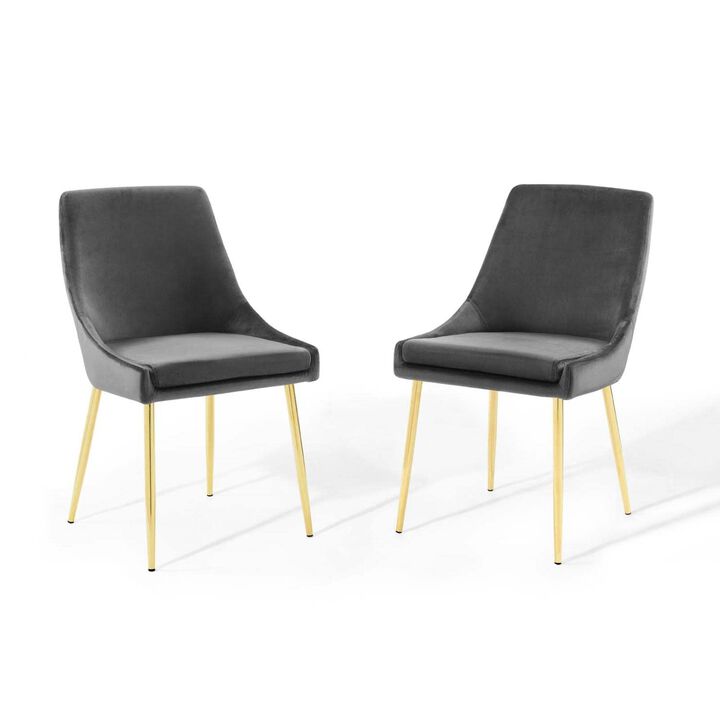Modway Viscount Performance Velvet Dining Chairs - Set of 2, Gold Charcoal