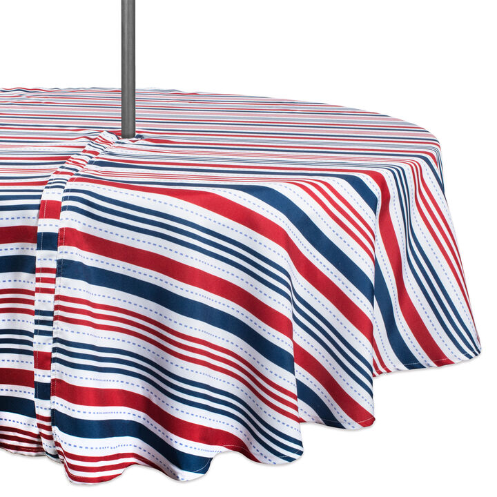 Red and Blue Patriotic Striped Round Tablecloth with Zipper 60”